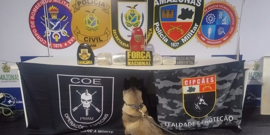 PM apreende drogas escondidas em saca de farinha durante operação no rio em Coari