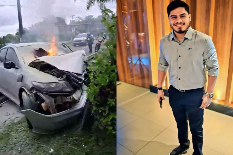 Sobrinho do prefeito de Itacoatiara-AM morre após carro colidir com árvore e pegar fogo
