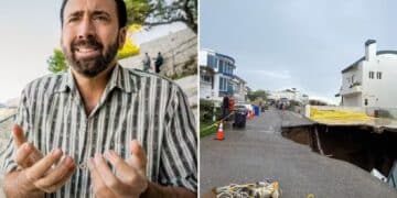 Buraco gigante destrói entrada de mansão de Nicolas Cage em Malibu