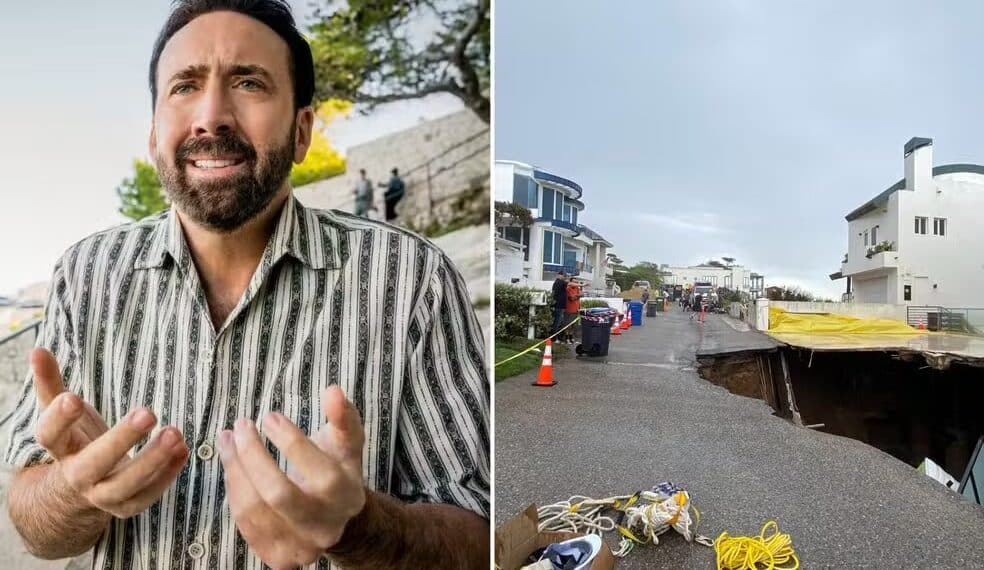 Buraco gigante destrói entrada de mansão de Nicolas Cage em Malibu