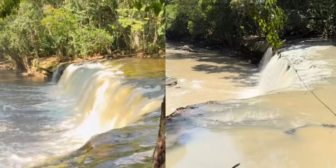 Água barrenta no Rio Urubu fecha cachoeira em Presidente Figueiredo