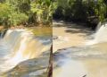 Água barrenta no Rio Urubu fecha cachoeira em Presidente Figueiredo